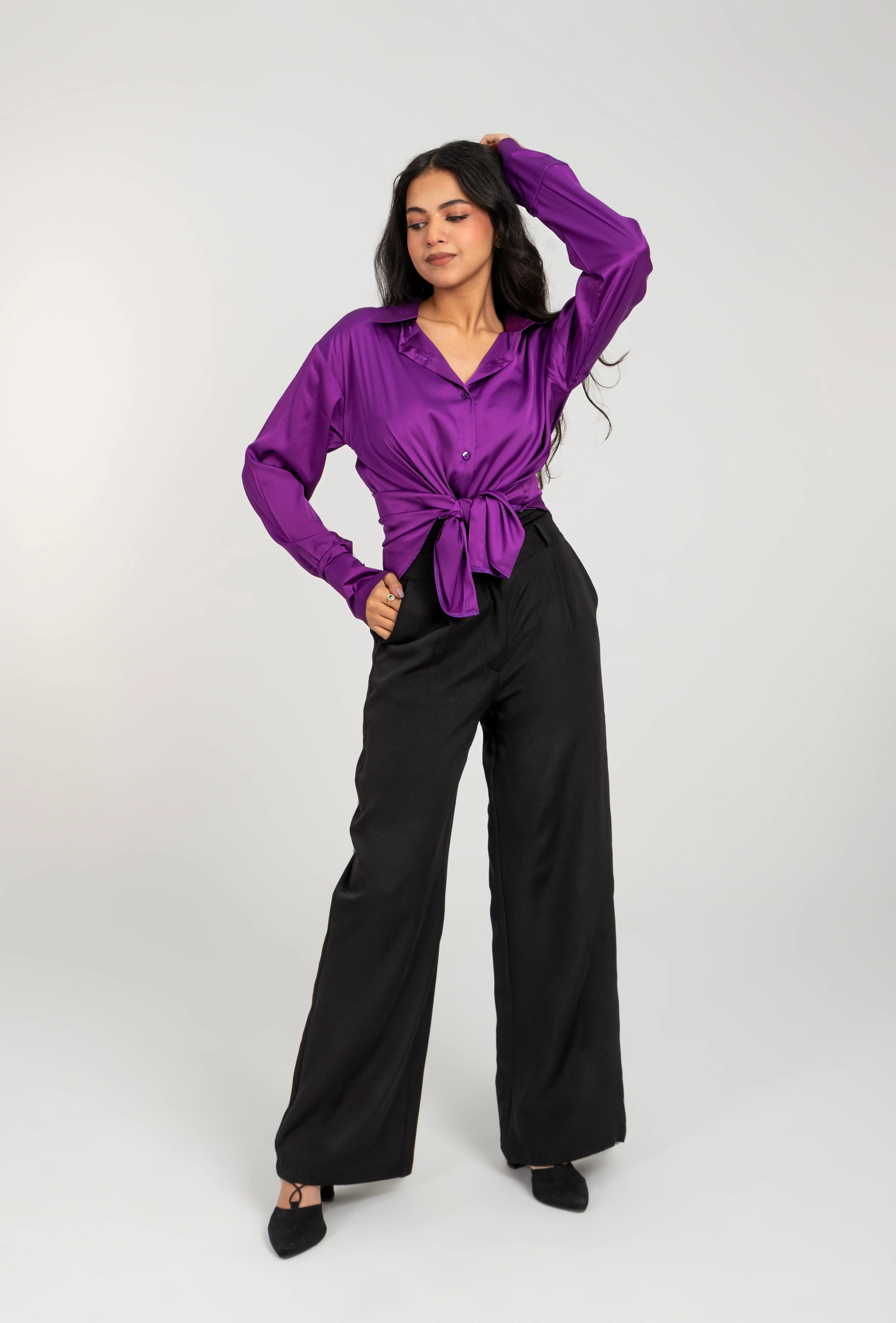 Satin Long Sleeve Blank Shirt For Women