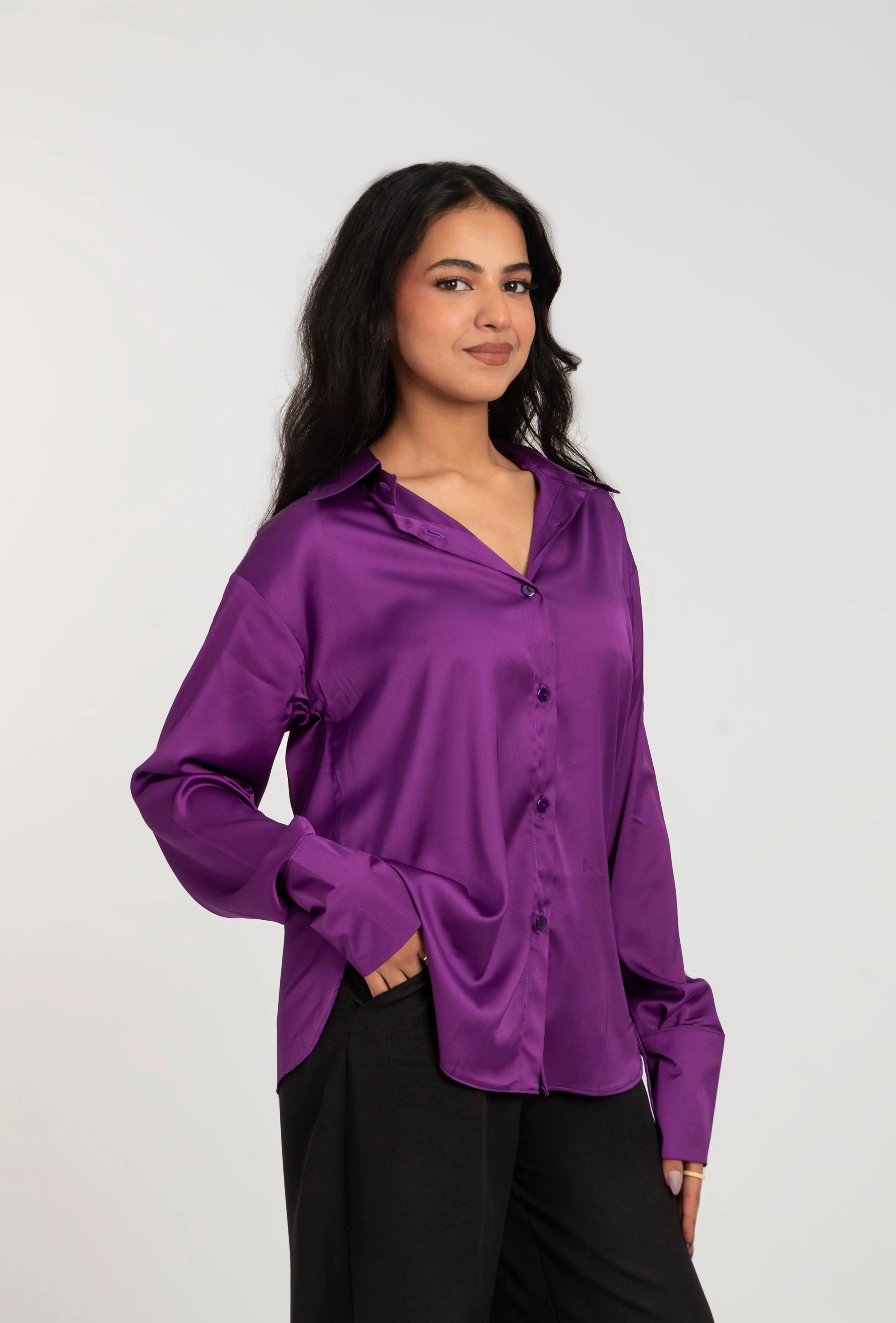 Satin Long Sleeve Blank Shirt For Women