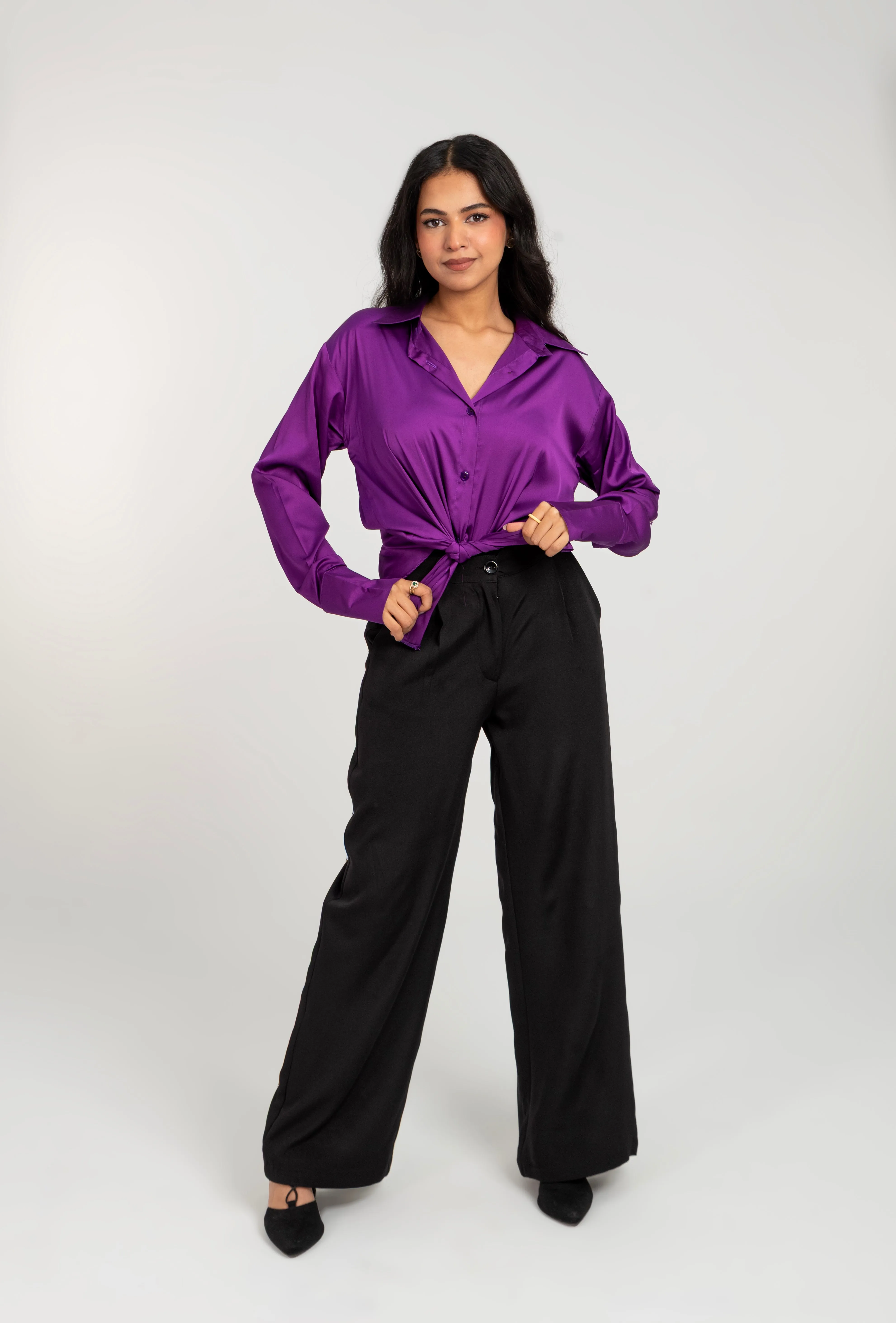 Satin Long Sleeve Blank Shirt For Women