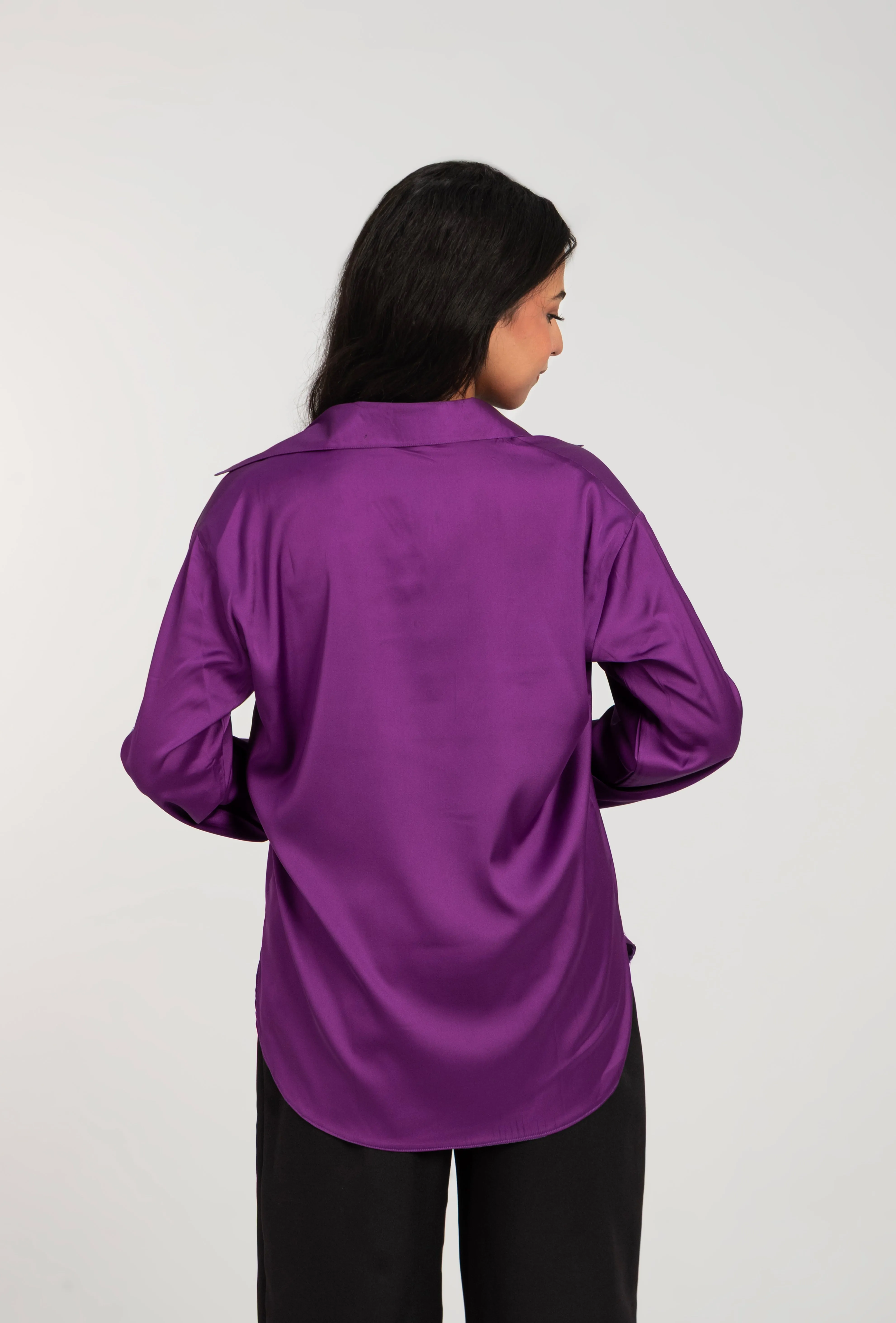 Satin Long Sleeve Blank Shirt For Women