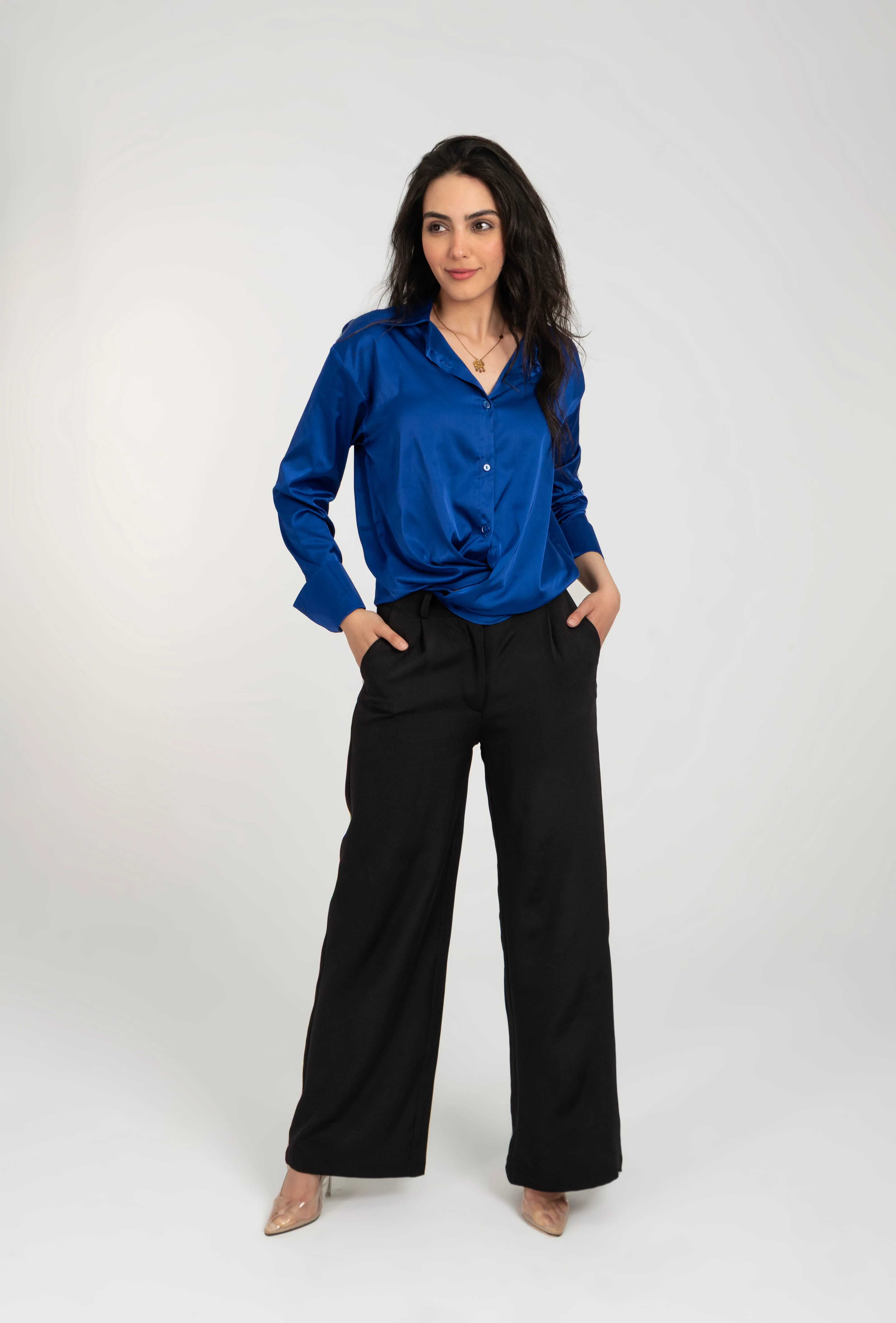 Satin Long Sleeve Blank Shirt For Women