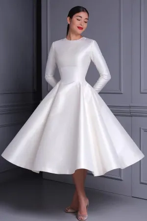 Satin Midi-length Bride Dresses Long Sleeves