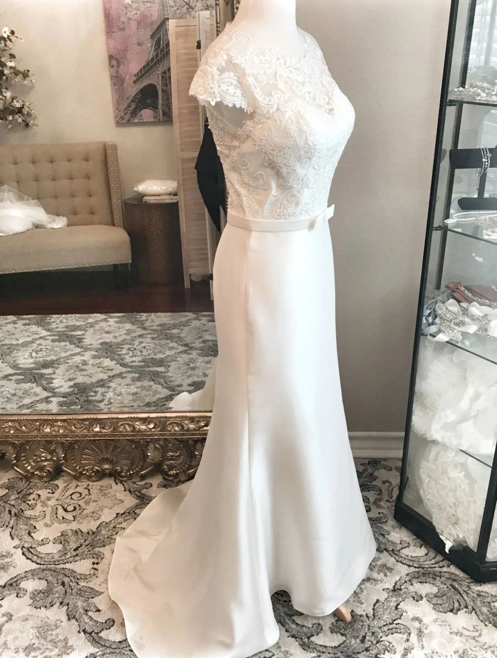 Scroll Floral Lace Sleek Fit & Flare Wedding Dress Morgan