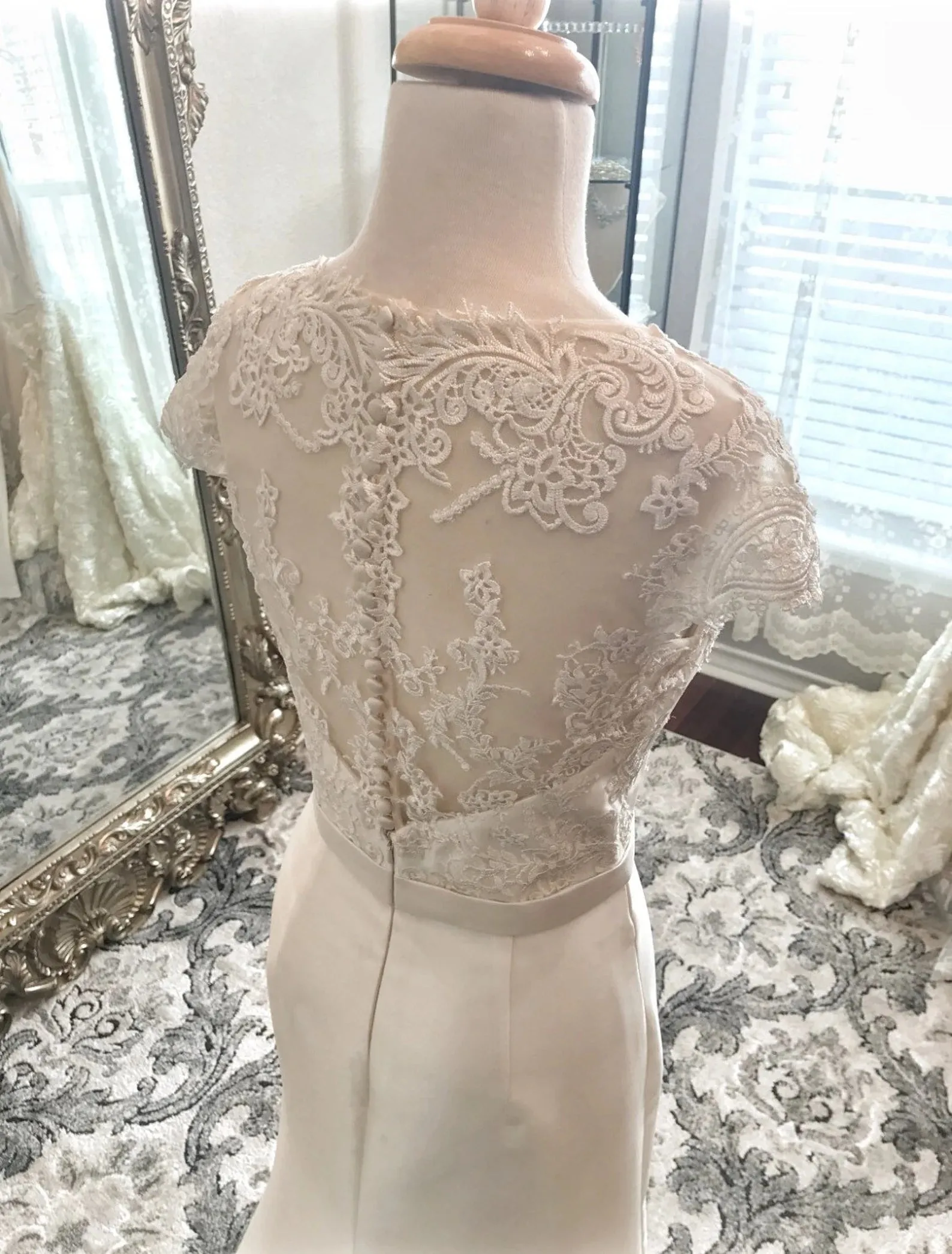 Scroll Floral Lace Sleek Fit & Flare Wedding Dress Morgan