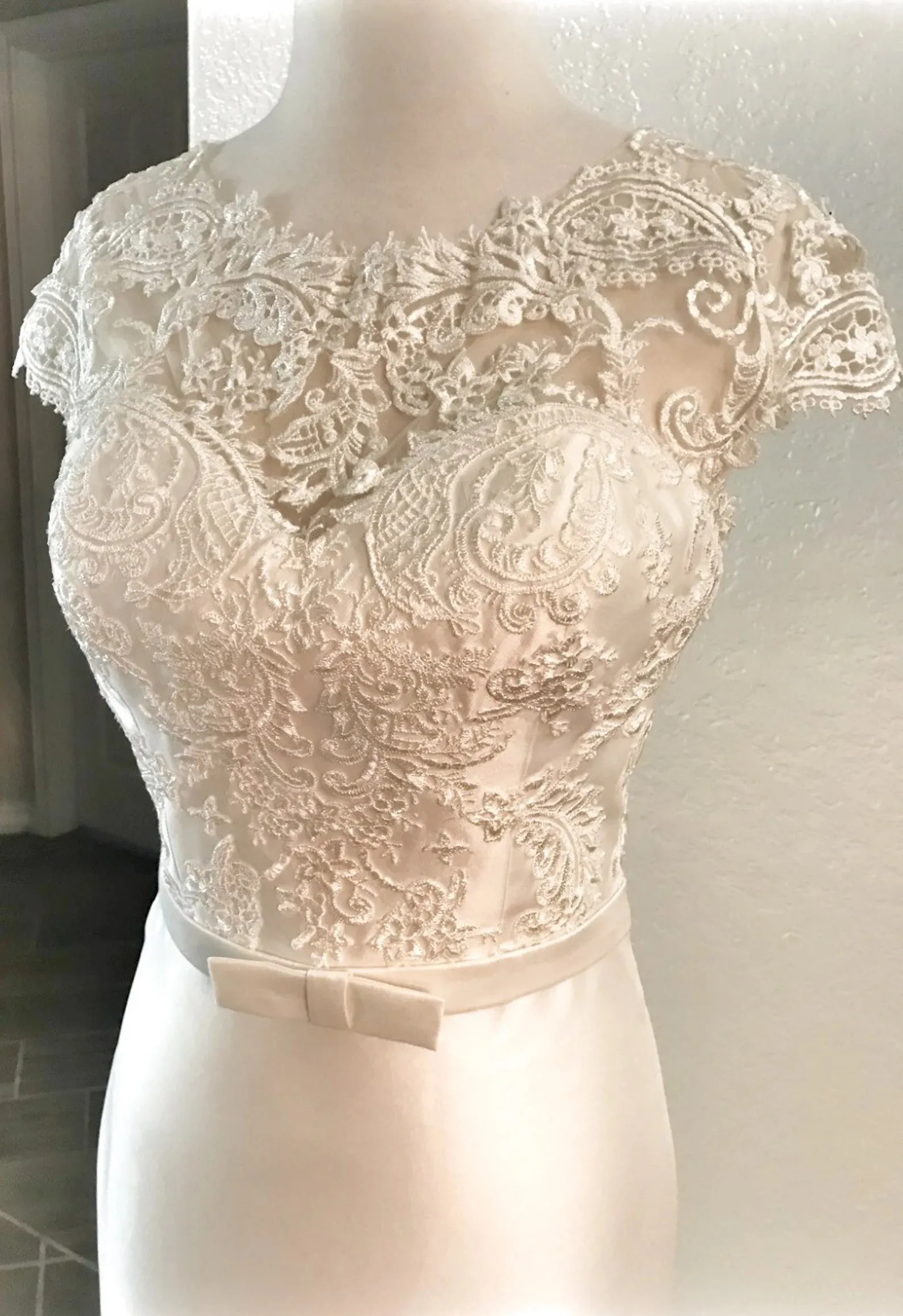 Scroll Floral Lace Sleek Fit & Flare Wedding Dress Morgan