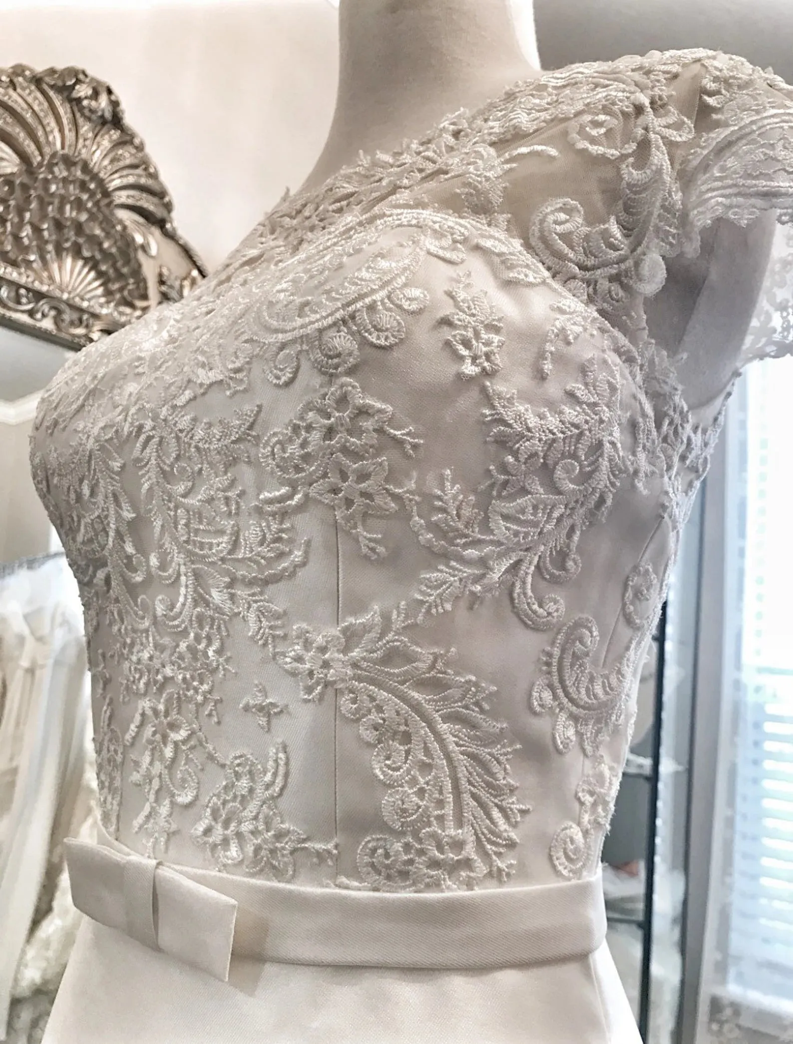 Scroll Floral Lace Sleek Fit & Flare Wedding Dress Morgan