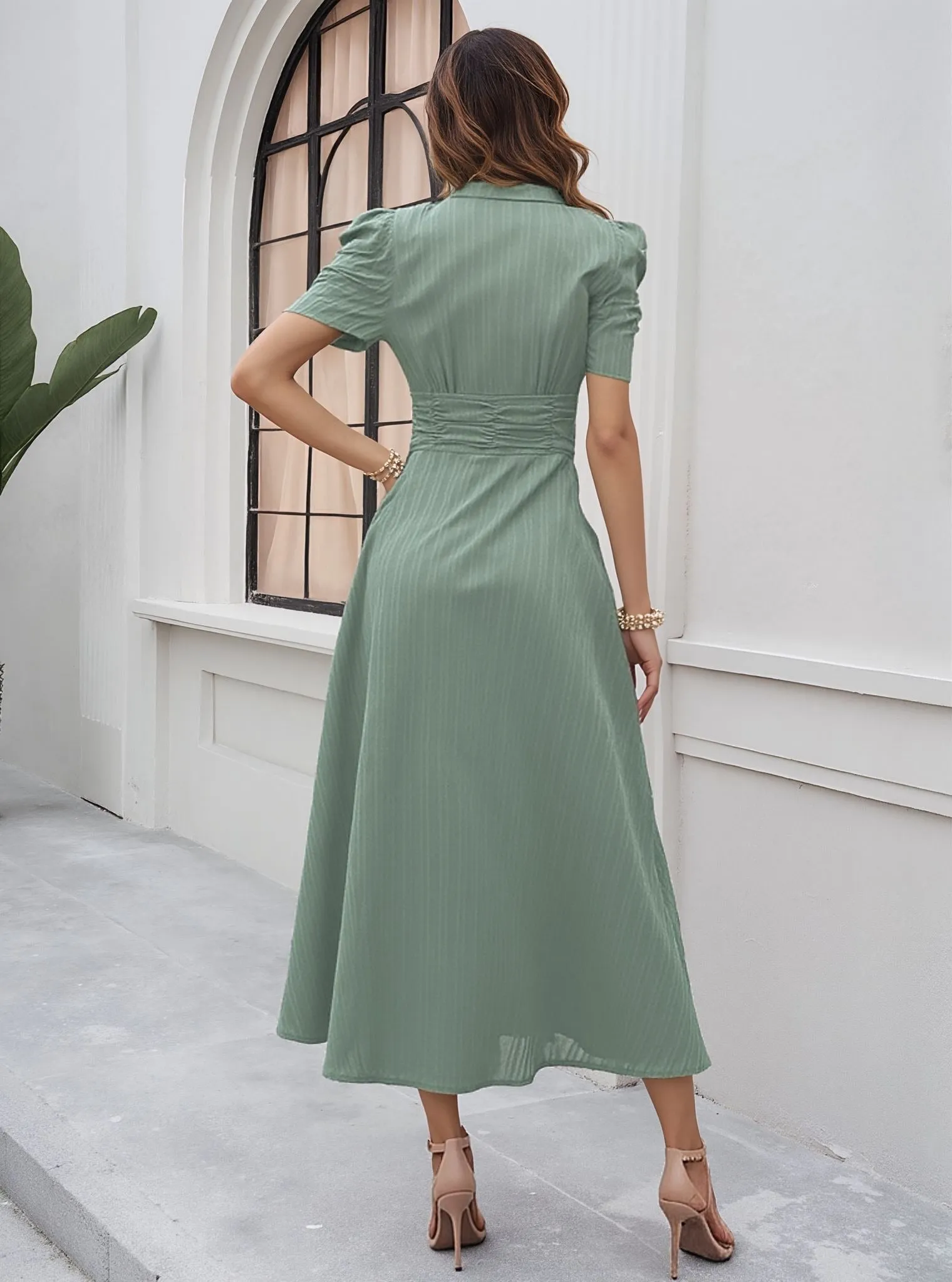 Sea Green Fit And Flare Midi Dress
