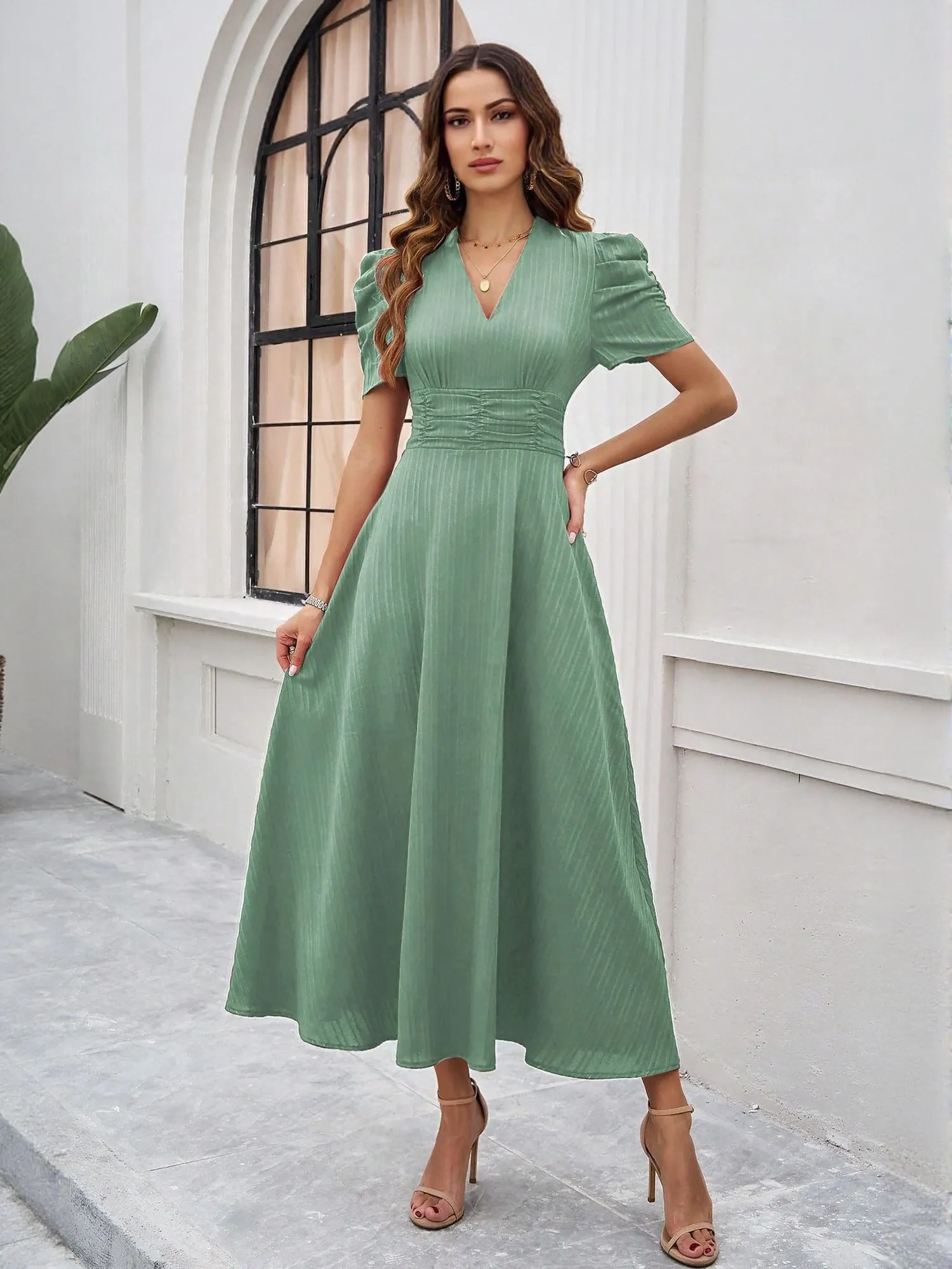 Sea Green Fit And Flare Midi Dress