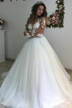 See-through Lace Long Sleeve Bride Wedding Gowns Online