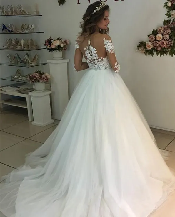 See-through Lace Long Sleeve Bride Wedding Gowns Online