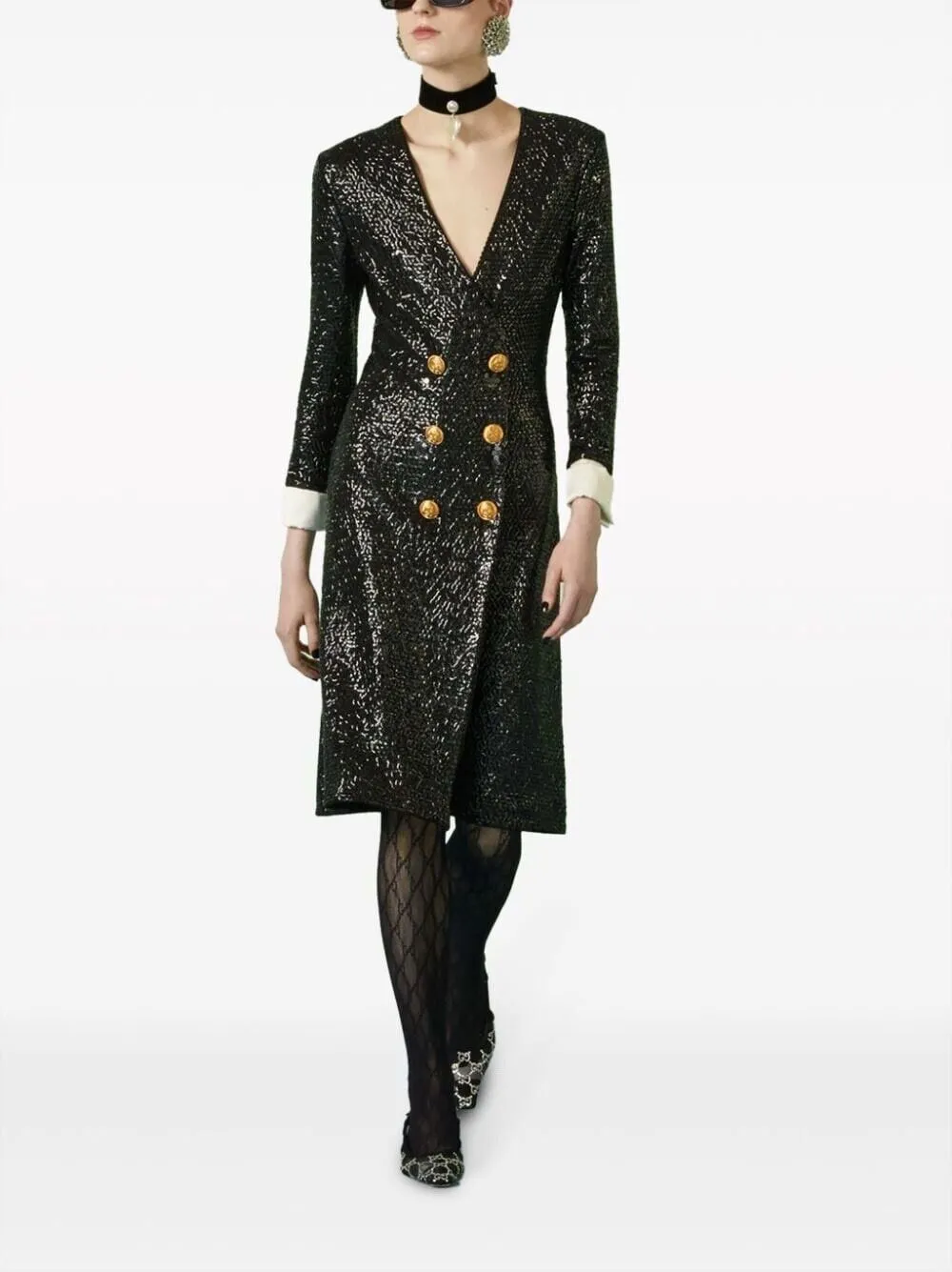 Sequin-embellished V-neck Midi Dress