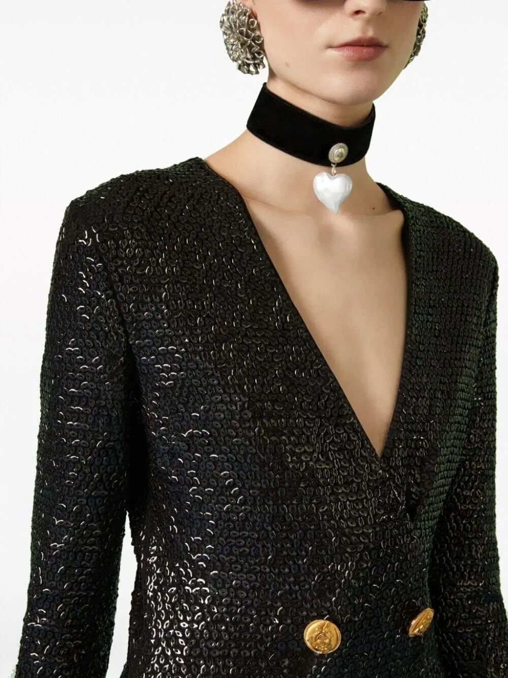 Sequin-embellished V-neck Midi Dress