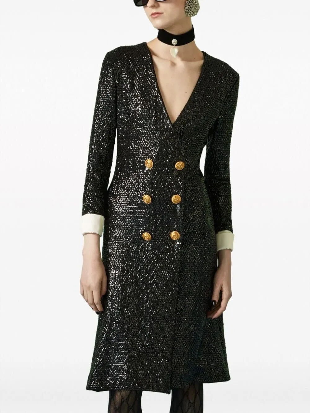 Sequin-embellished V-neck Midi Dress