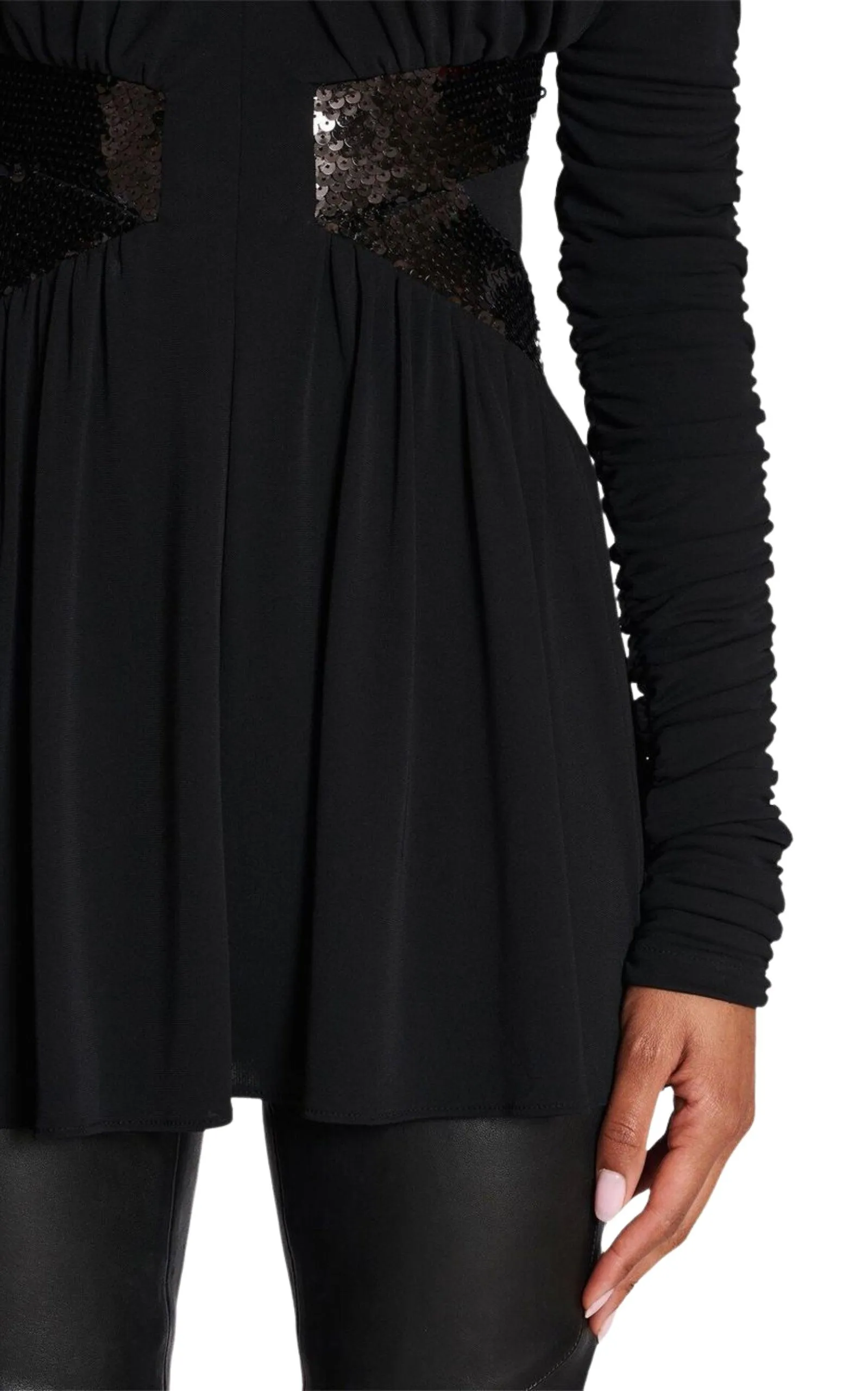 Sequin-embellished V-neck Mini Dress