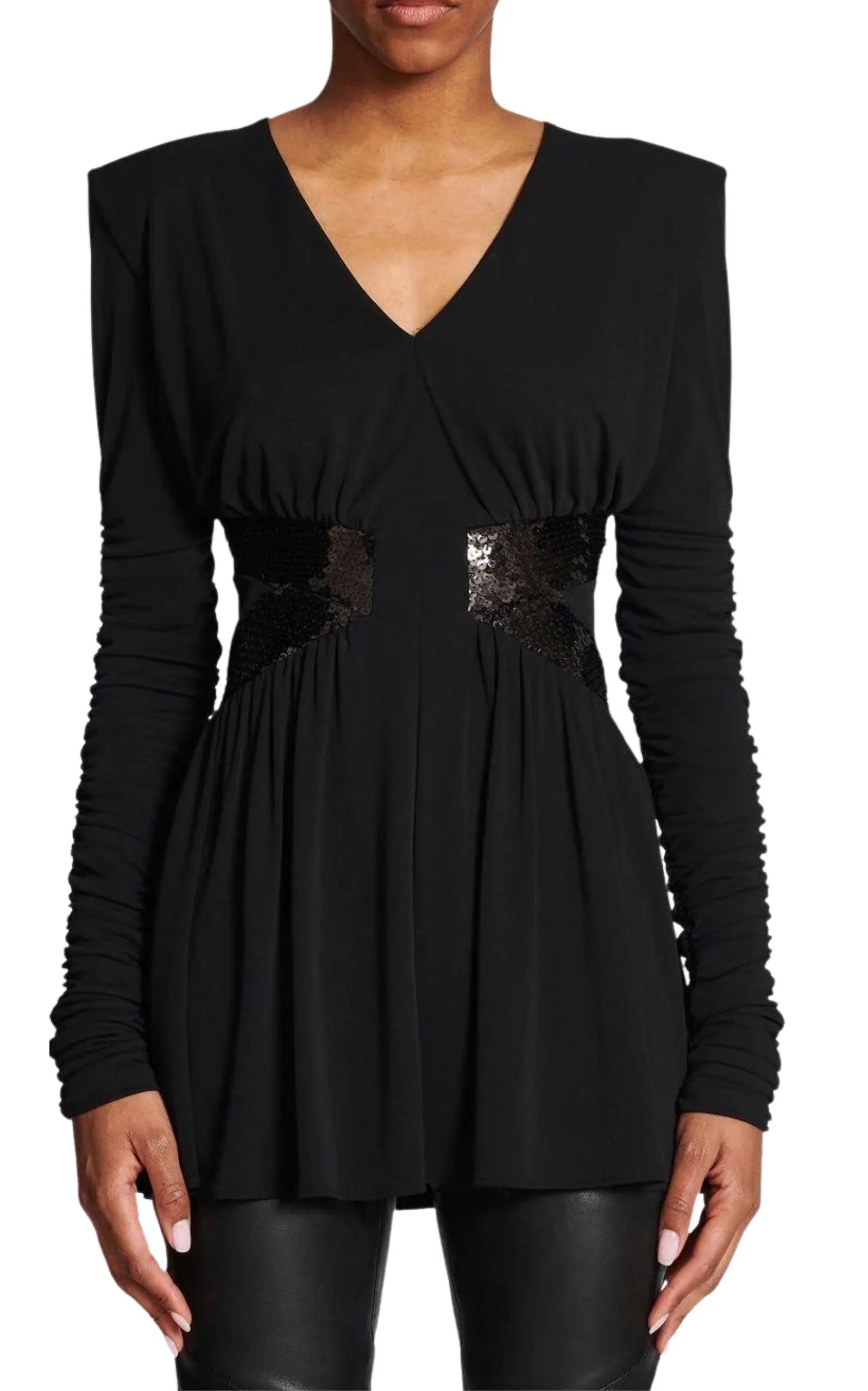 Sequin-embellished V-neck Mini Dress
