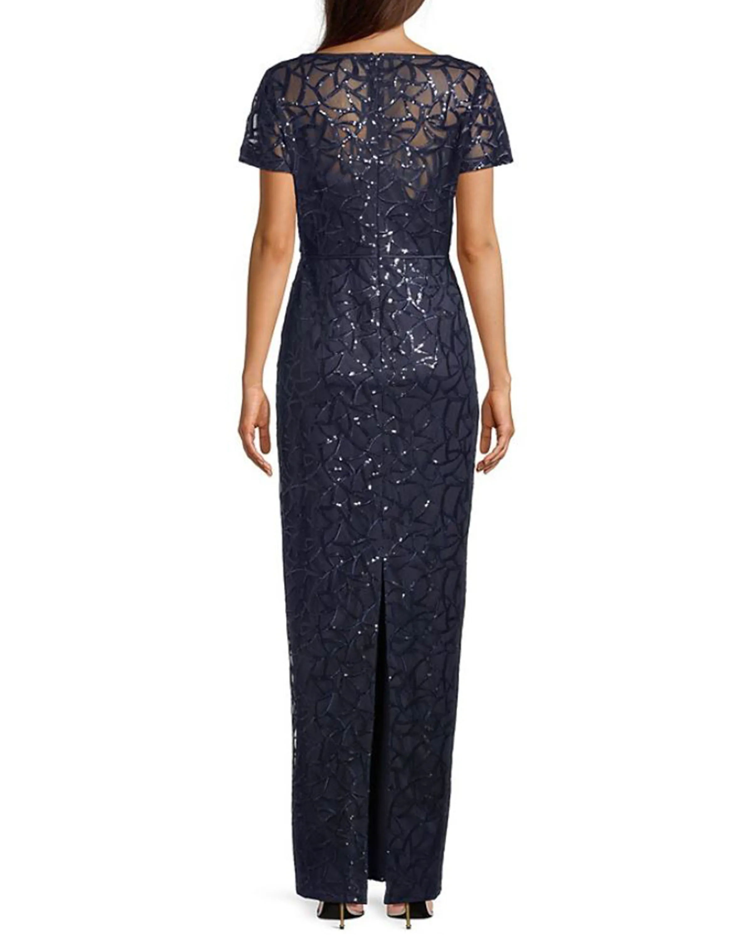 Sequin Illusion Gown in Navy