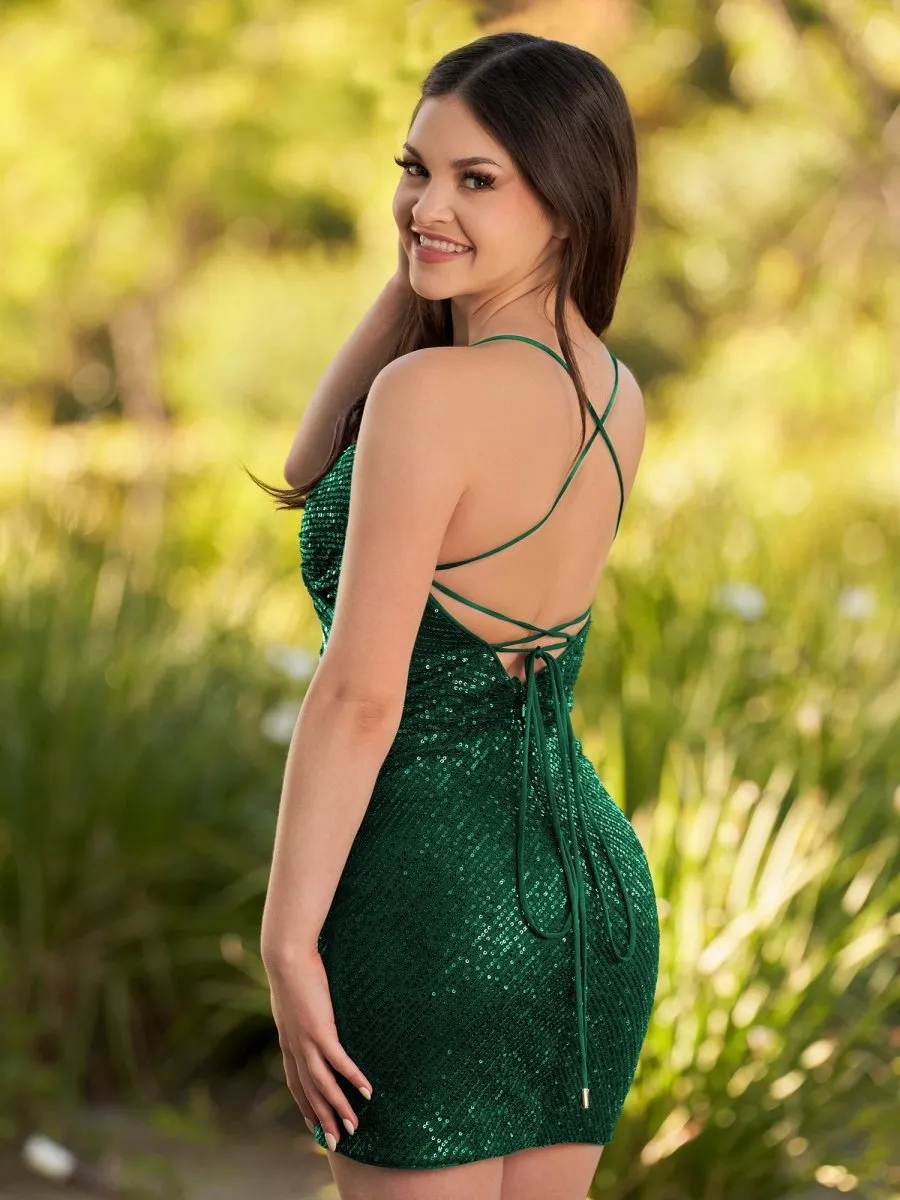 Sequin Lace Up Short Tight Homecoming Dresses