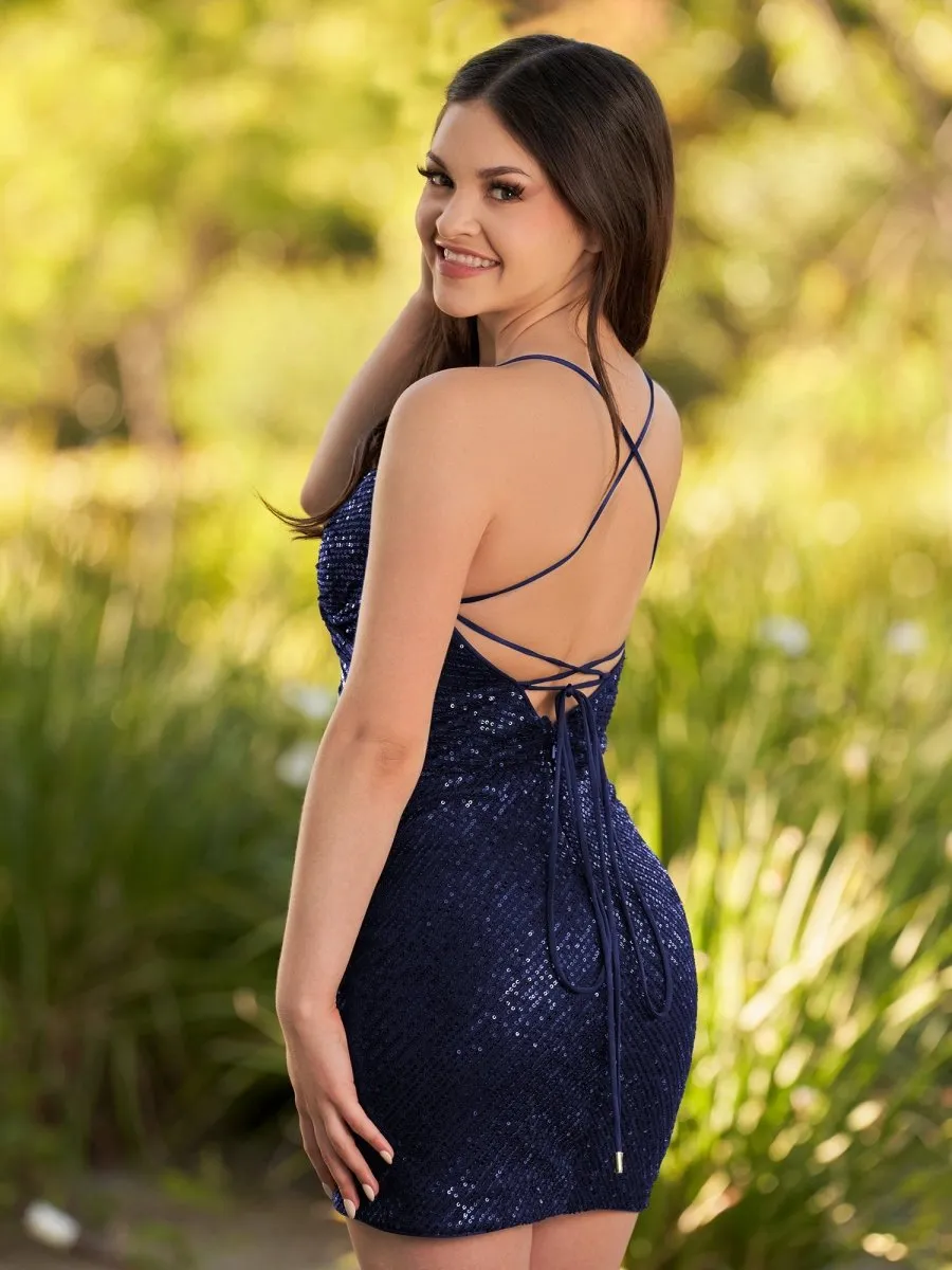 Sequin Lace Up Short Tight Homecoming Dresses