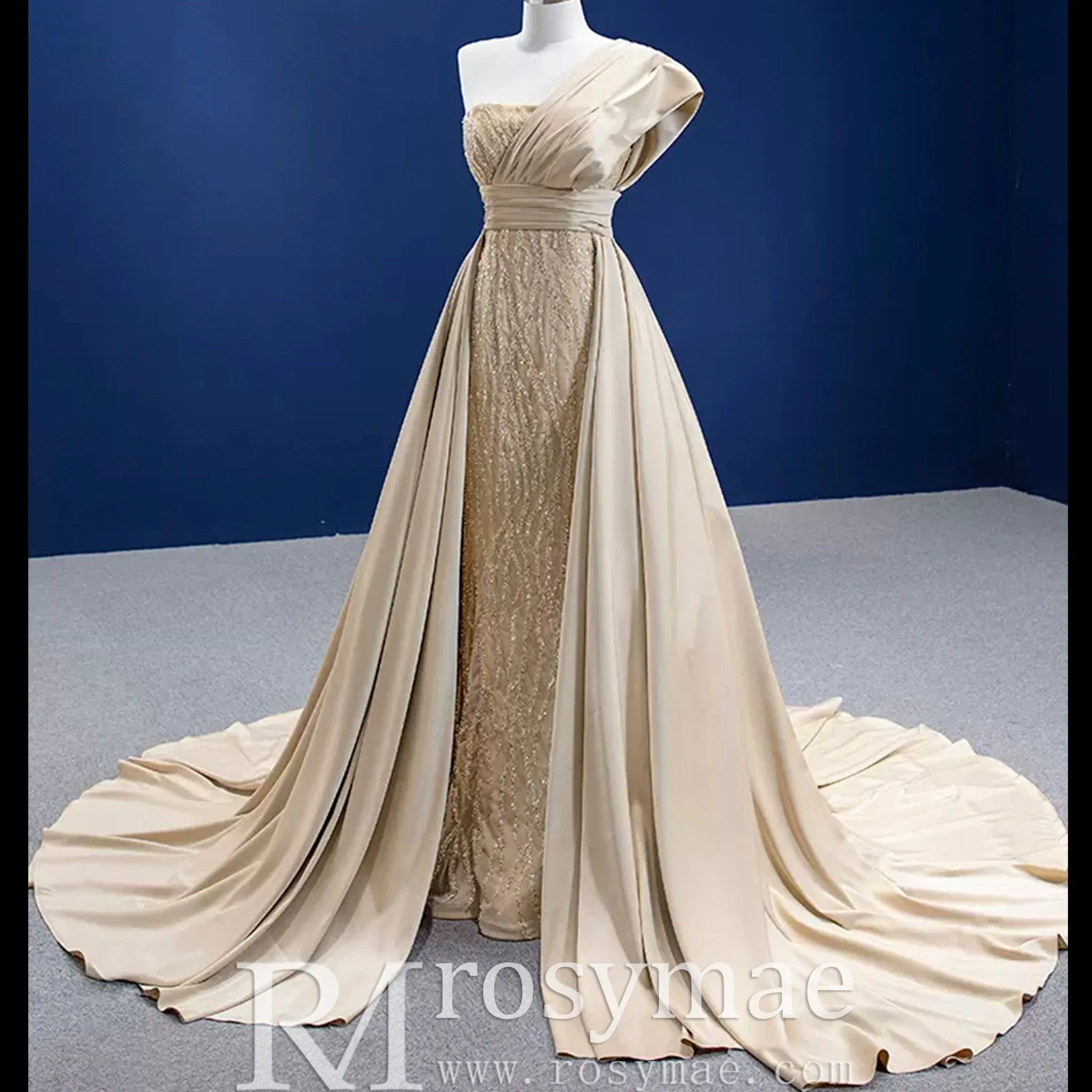 Sequins Glitter Prom Dress Detachable Train Mermaid Evening Gown