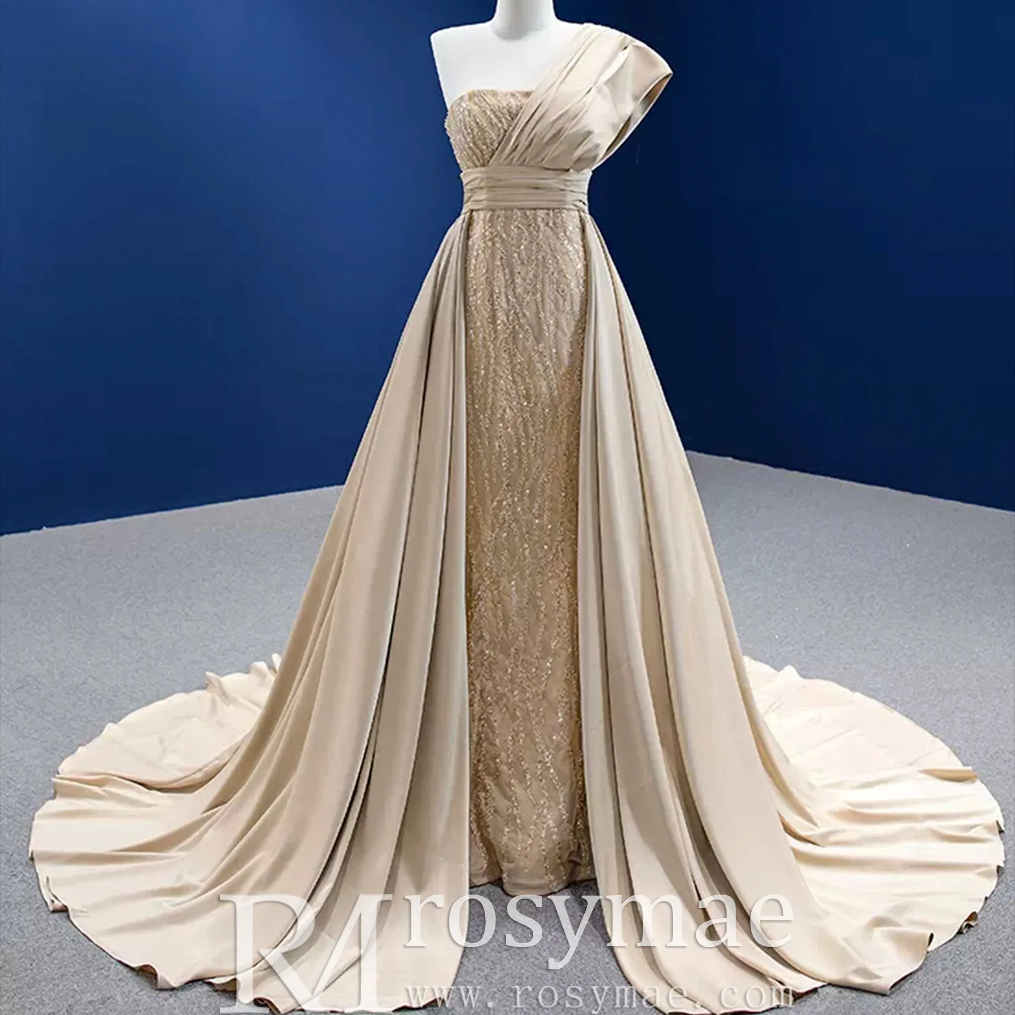Sequins Glitter Prom Dress Detachable Train Mermaid Evening Gown