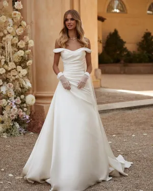 Sexy A Line Formal Wedding Dresses For Women Elegant Off The Shoulder Sleeveless Lace Up Backless Bridal Gowns White Custom