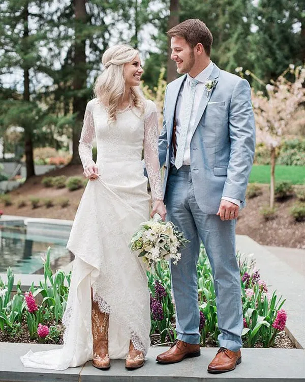 Sexy Lace Mermaid Wedding Dresses Full Sleeve Lace Backless Bridal Gowns Court Train