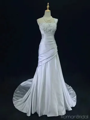 Sexy One-shoulder Sleeveless Mermaid Satin Long Prom Dresses With Trailing For Party Online, OL399