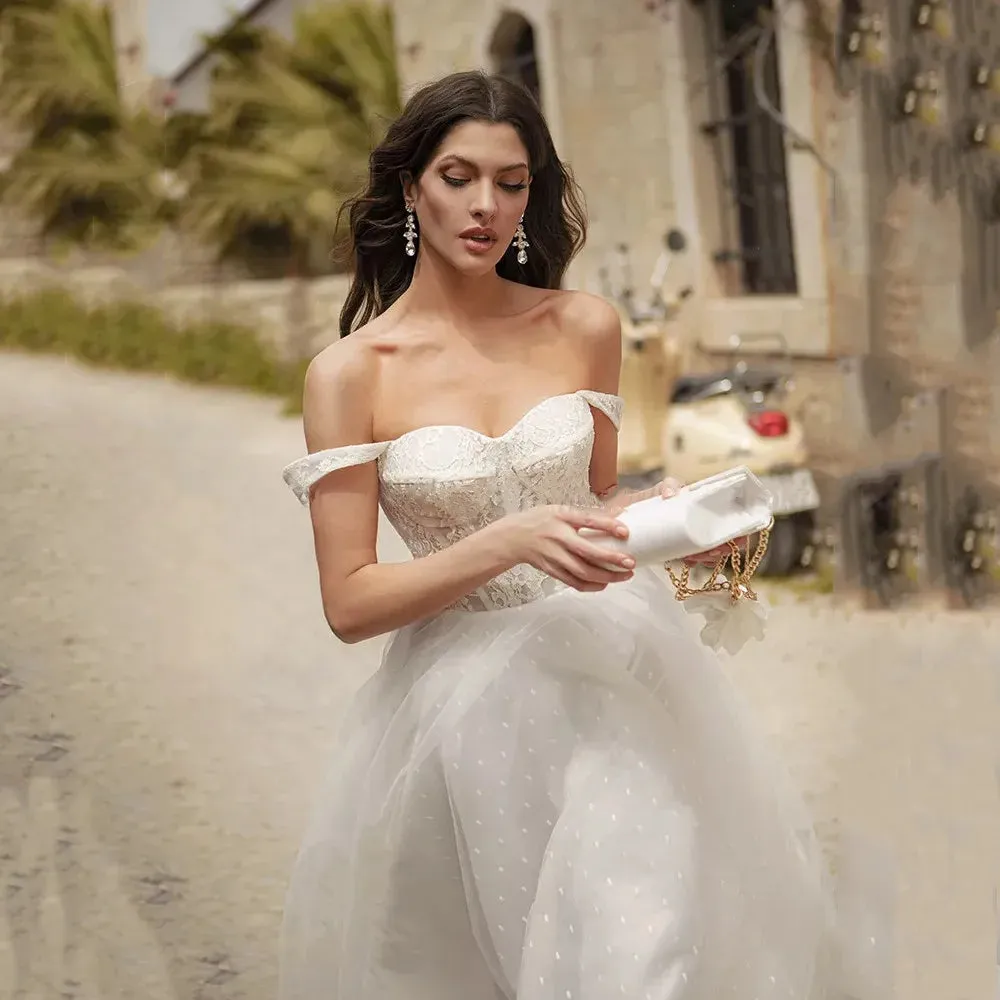 Sexy Short Sweetheart Wedding Dress Off The Shoulder Tea-Length With Soft Tulle Robe De Mariée Brides For Women Summer Beach