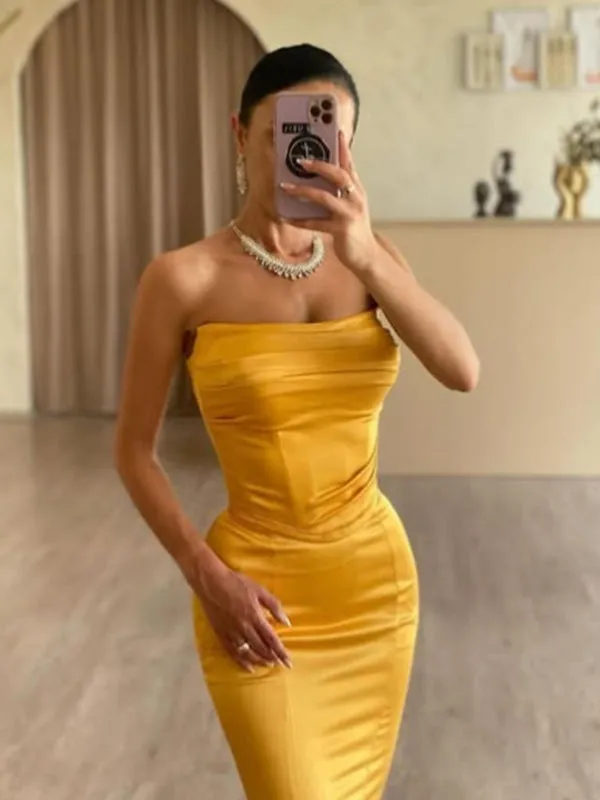 Sexy Sweetheart Sleeveless Mermaid Satin Evening Prom Dresses Online, OLP900