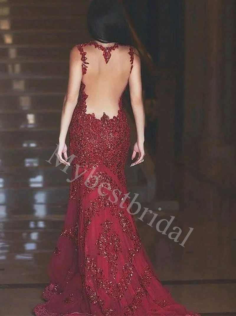 Sexy V-neck Spaghetti straps Mermaid Prom Dresses,PDS0786