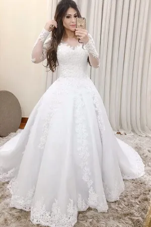 Sheer Long Sleeves Lace Bridal Dress Online