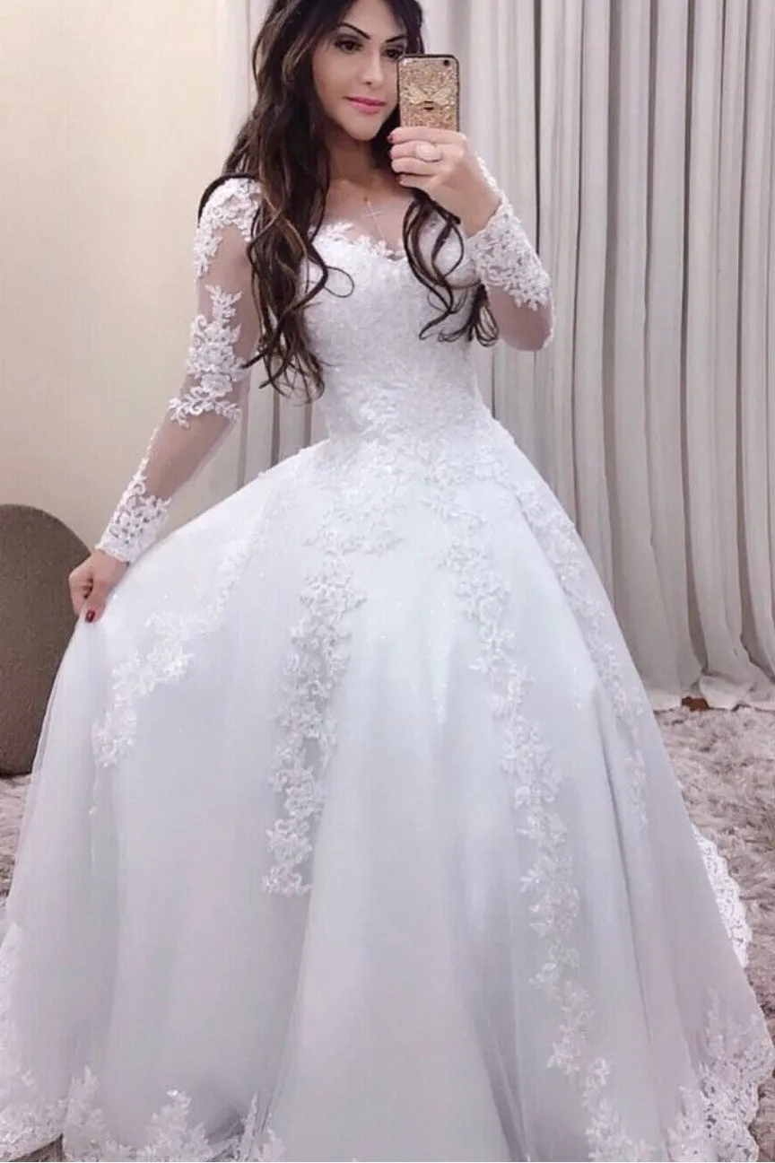 Sheer Long Sleeves Lace Bridal Dress Online