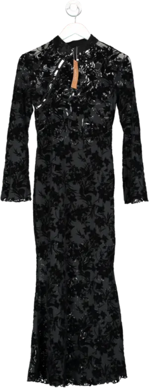 SHEIN Black Mesh And Velvet Flower Print Midi Dress UK XS