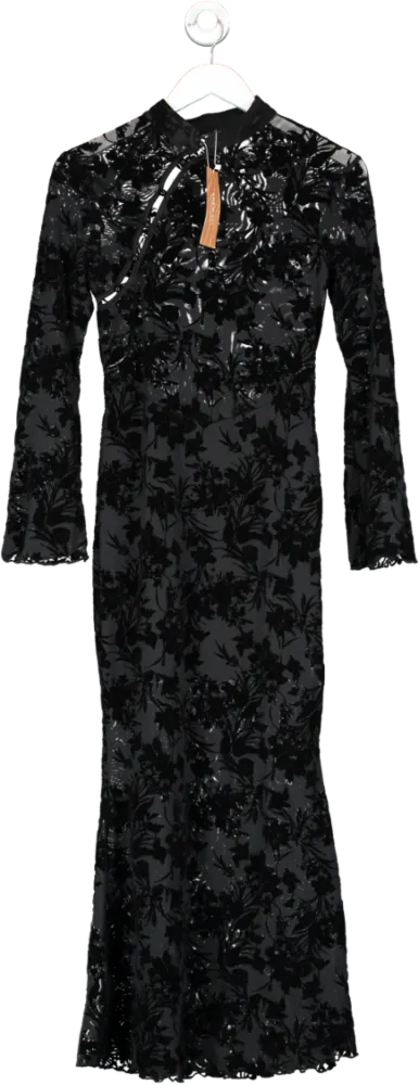 SHEIN Black Mesh And Velvet Flower Print Midi Dress UK XS