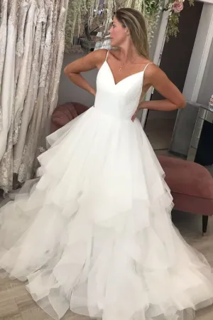 Shoestring Straps Wedding Dresses with Full Tulle Skirt