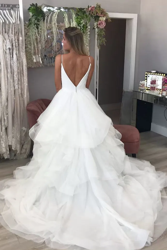 Shoestring Straps Wedding Dresses with Full Tulle Skirt