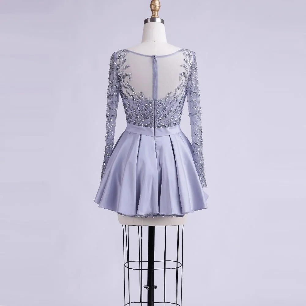 Short Homecoming Dress, Tulle Homecoming Dress, Long Sleeve Homecoming Dress, Lace Junior School Dress, Beading Homecoming Dress, Mini Homecoming Dress, LB0340