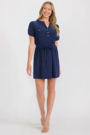 SHORT SLEEVE ROLL TAB SHIRT DRESS
