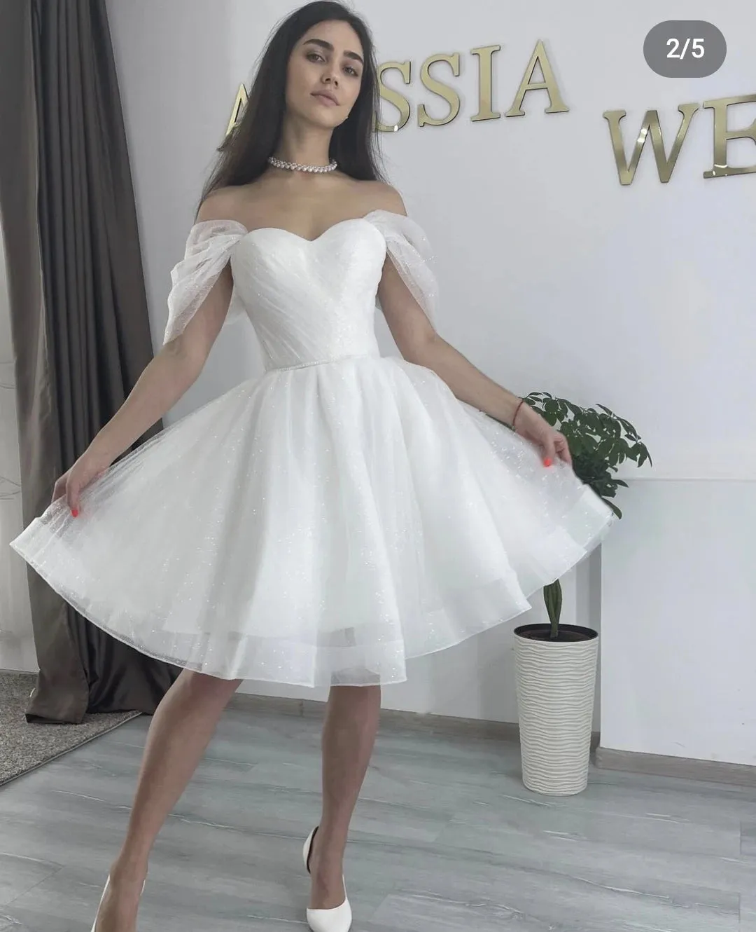 Short Sparkly Sweetheart Wedding Drezs Lace Up Back Off The Shoulder Knee Length For Women Customize To Measures Bridal Gowns