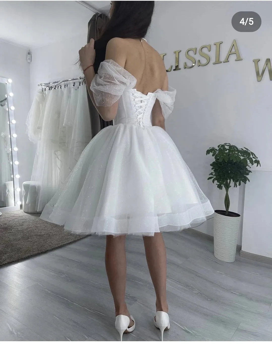 Short Sparkly Sweetheart Wedding Drezs Lace Up Back Off The Shoulder Knee Length For Women Customize To Measures Bridal Gowns