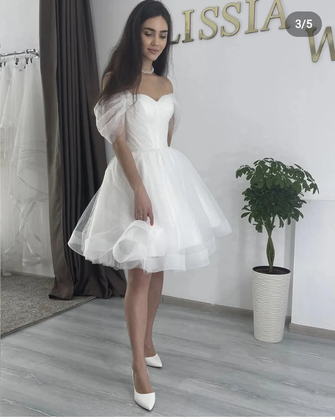 Short Sparkly Sweetheart Wedding Drezs Lace Up Back Off The Shoulder Knee Length For Women Customize To Measures Bridal Gowns