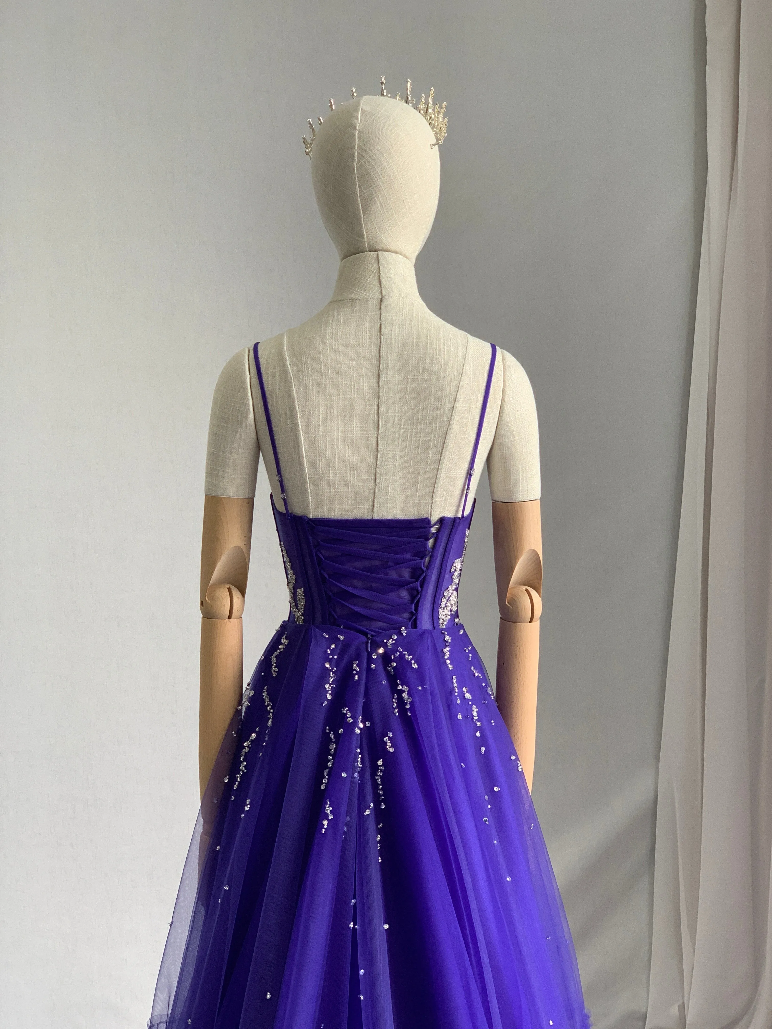 Silver Beading Colored Tulle A-Line Evening Dress Zoey
