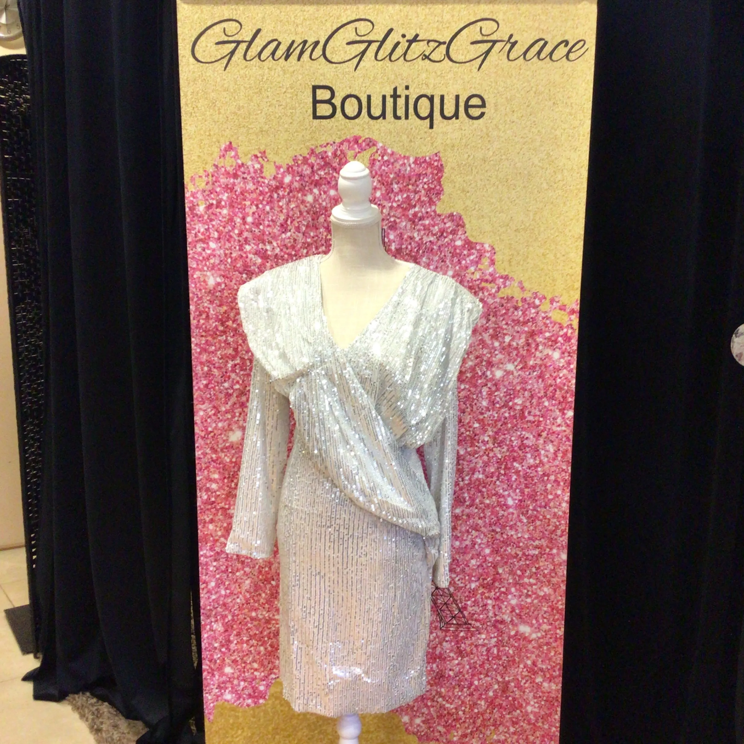Silver Sequin Long Sleeves Dress With V-Open in the back