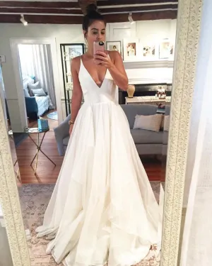 Simple A-line Wedding Dresses Organza Ruffles Sexy V-Neck Bridal Wedding Gowns 2021