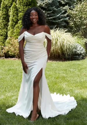 Simple Off Shoulder Mermaid Wedding Dresses Plus Size Sleeveless Bride Gowns Pleat Back Button Sweep Train Vestido De Noiva