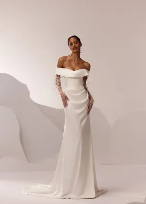 Simple Off the Shoulder Wedding Dresses (No Gloves) Modern Mermaid Dress For Bride Elegant Satin Bridal Gown Vestido De Novia