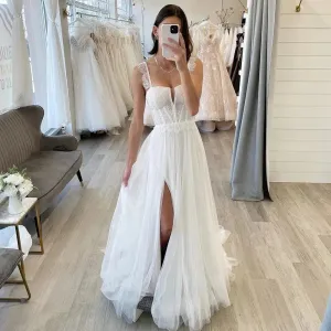 Simple Wedding Dresses Sweetheart Boho Long Wedding Gowns Sexy Side Split Tulle Elegant Bride Dress vestidos de novia