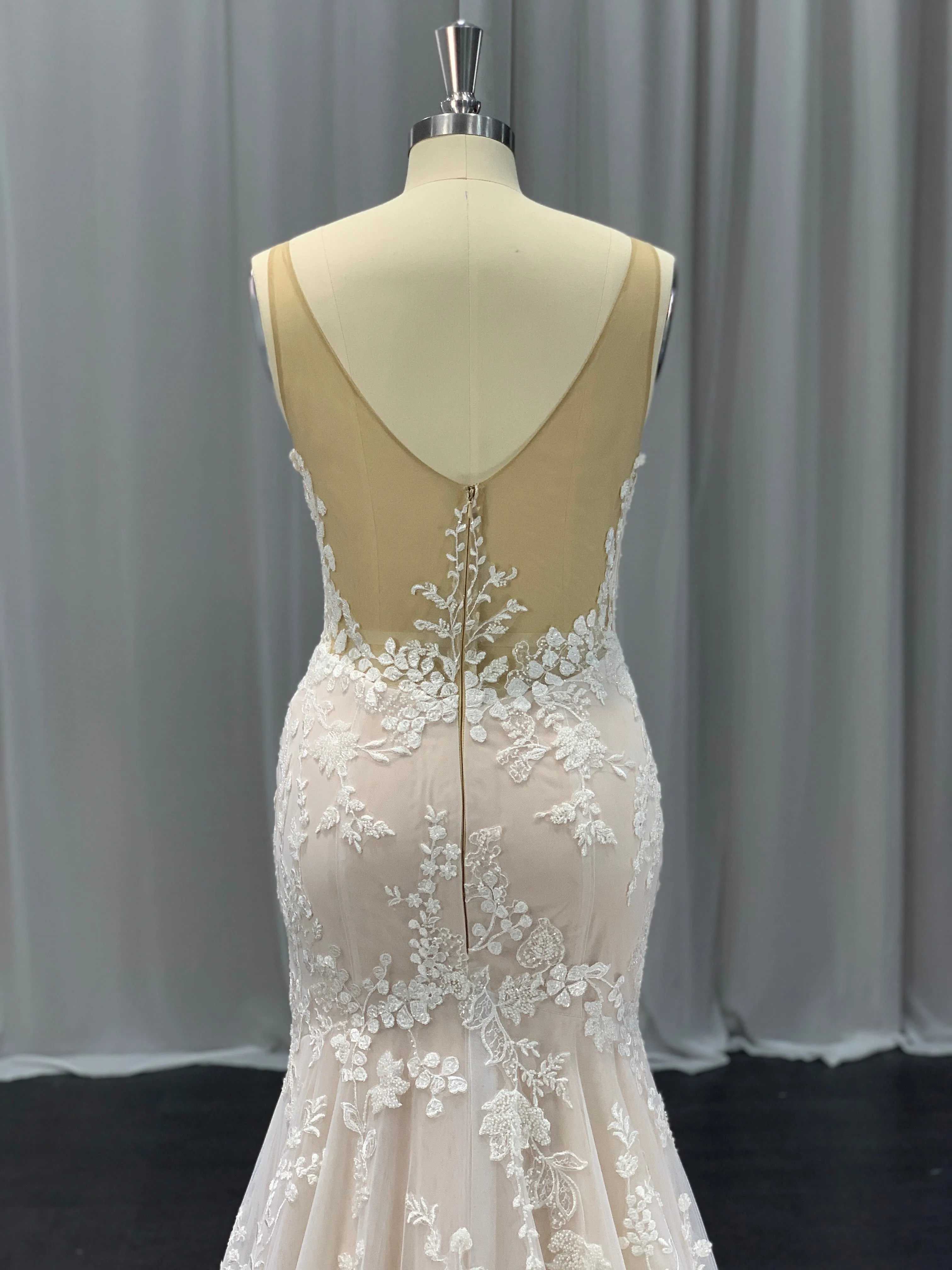 Sleeveless Floral Lace & Tulle Over Satin Fit & Flare Wedding Dress Delilah