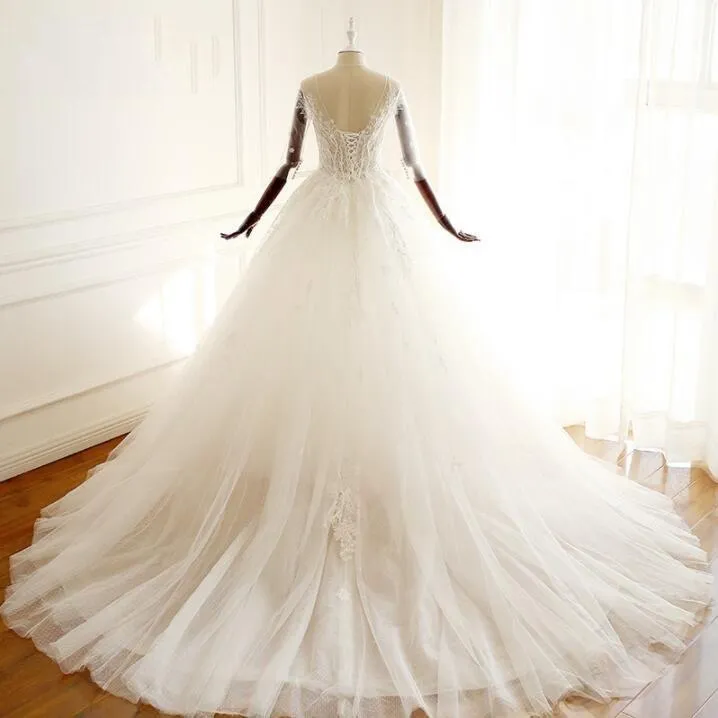 Sleeveless V Neck Tulle Beautiful Wedding Dresses, White Ivory Lace Up Back Bridal Gown, 2018 Spring Summer Bridal Wedding dress, WD0286