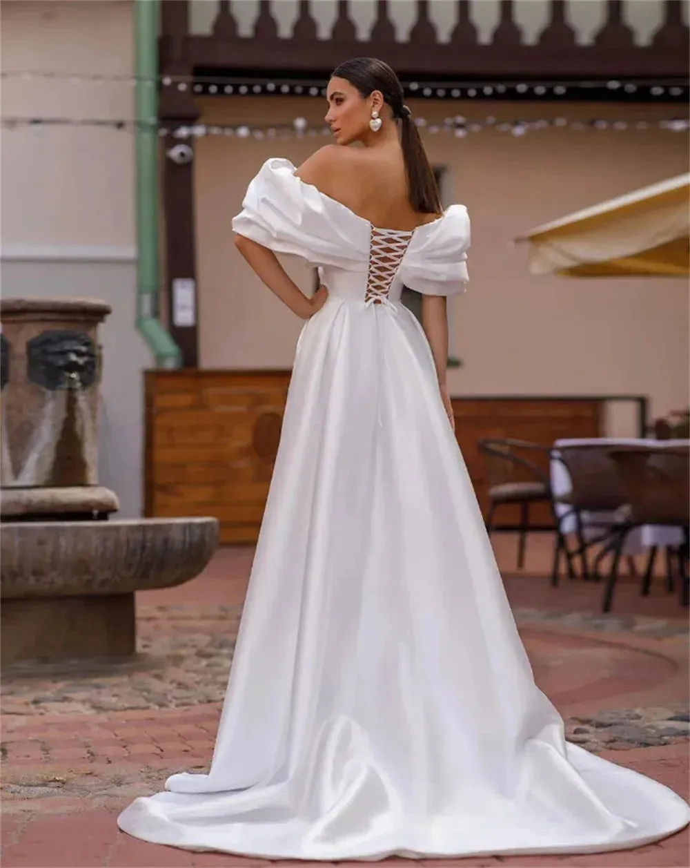Soft Satin Off Shoulder Wedding Dress For Woman Pearl Side Split Mermaid Bridal Gowns Bride Dresses Vestidos Novias Boda